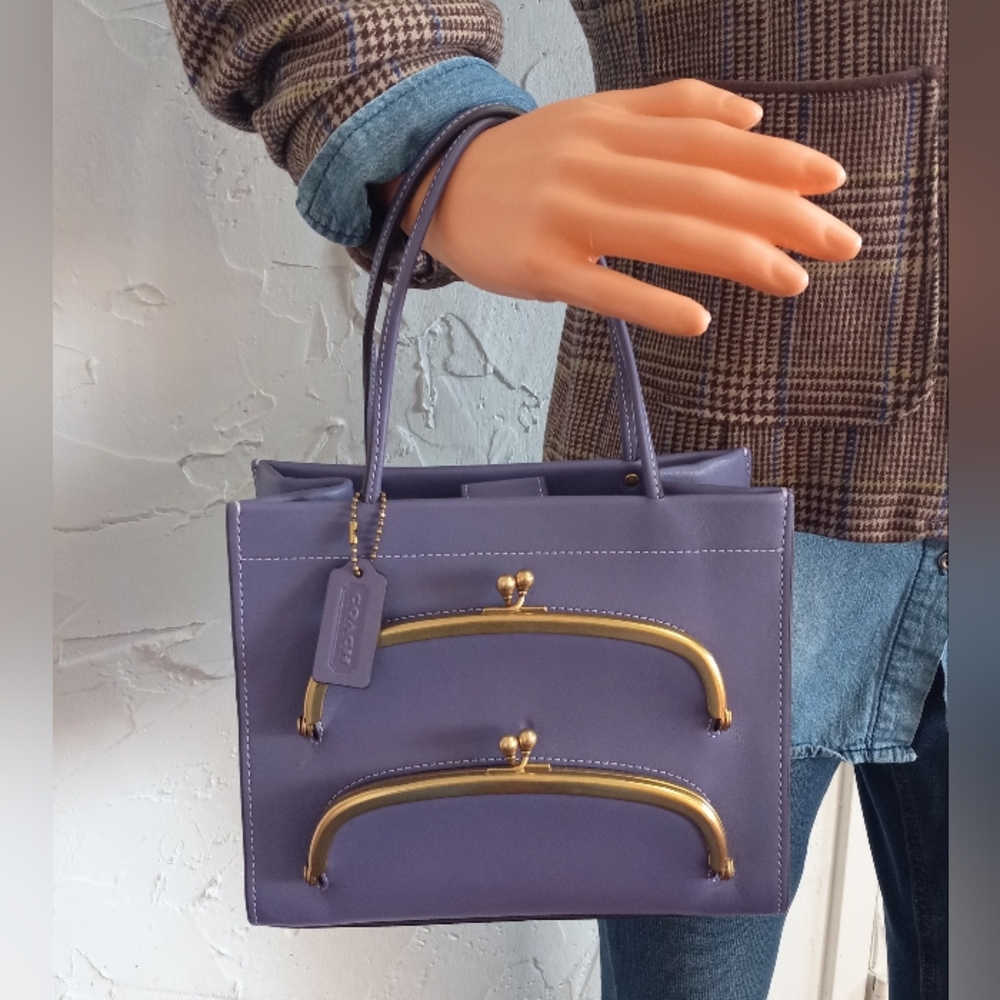 Coach Cashin Carry Tote 22, Double Kisslock, Purple - Picture 2 of 15
